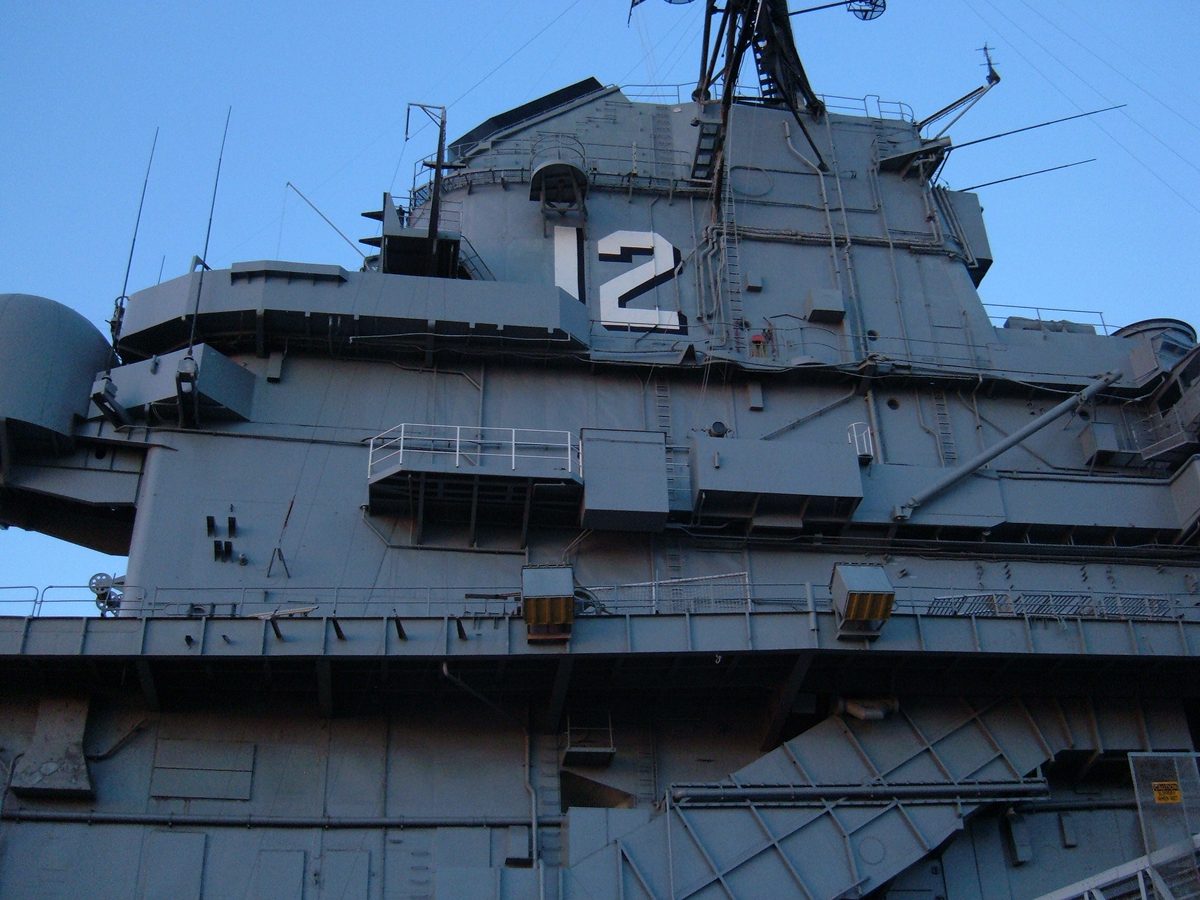 The island of USS Hornet (CV-12), the museum ship in Alameda