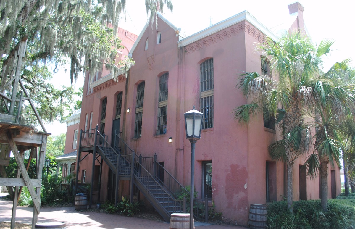Old Jail in St. Augustine, the stucco jail, the barred windows, and the outside stair