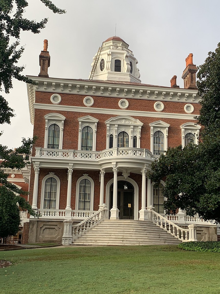 Hay House in Macon, the brick house, the cupola, the porch, and the doors at the top of the front stairs