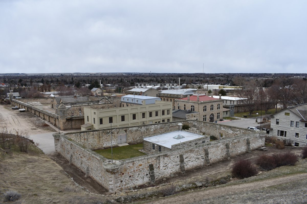 Old Idaho Penitentiary in Boise, sandstone wall and stone buildings