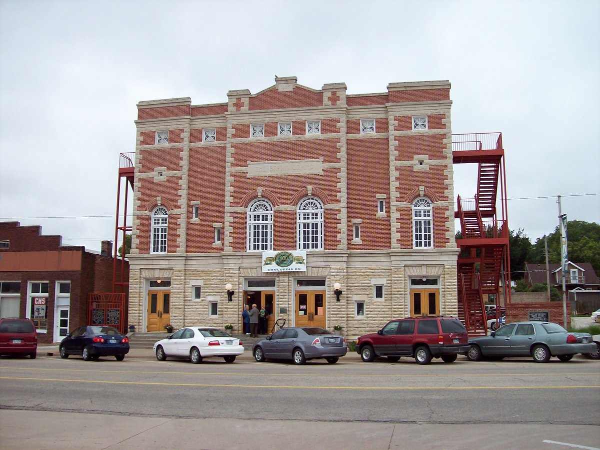 Brown Grand Theatre in Concordia, brick front and center doors