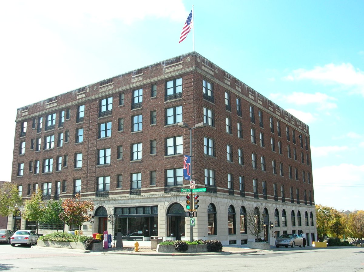 Eldridge Hotel in Lawrence, brick corner block and arched ground floor
