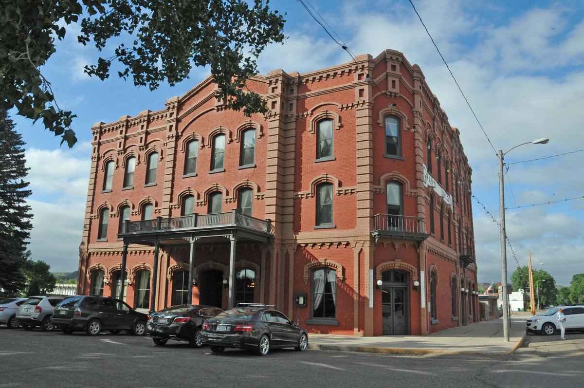 Grand Union Hotel in Fort Benton, with the name painted on the brick