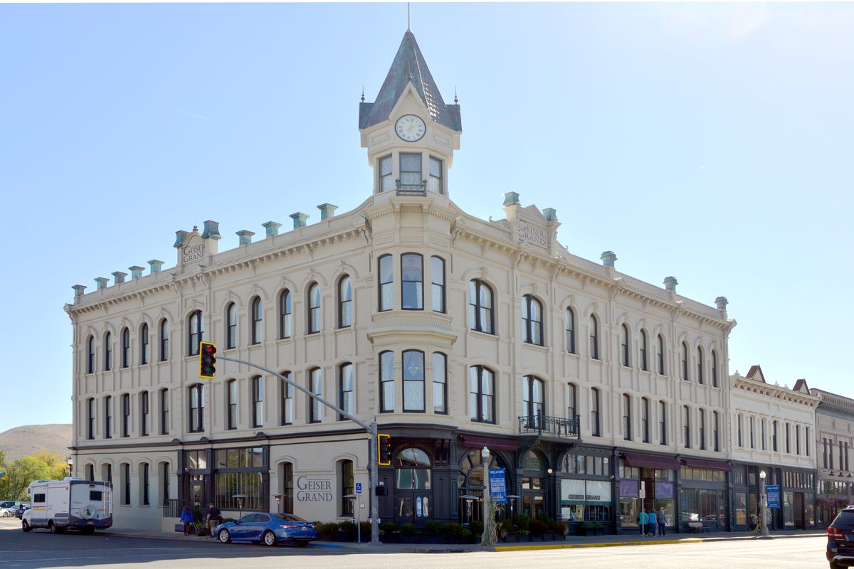 Geiser Grand Hotel in Baker City, Oregon, with its clock tower