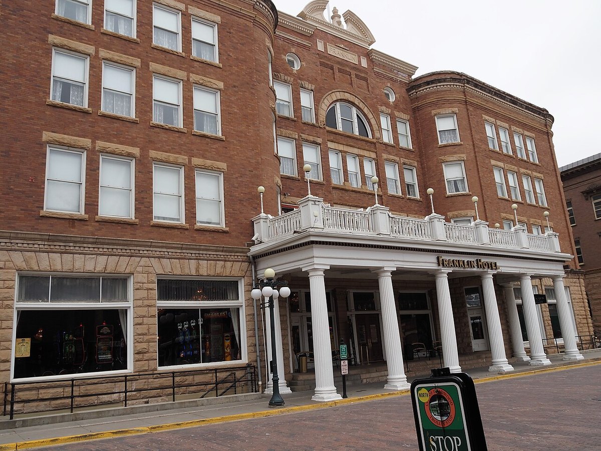 Franklin Hotel in Deadwood, brick front and white porch