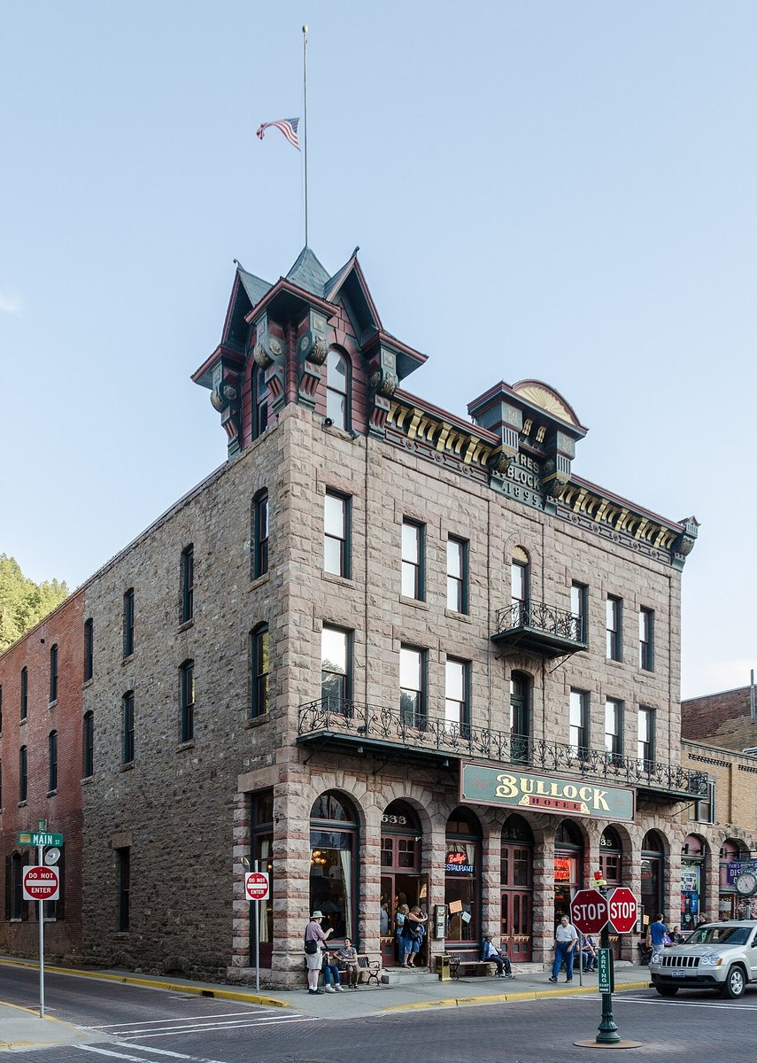 Bullock Hotel in Deadwood, stone corner with the Bullock sign