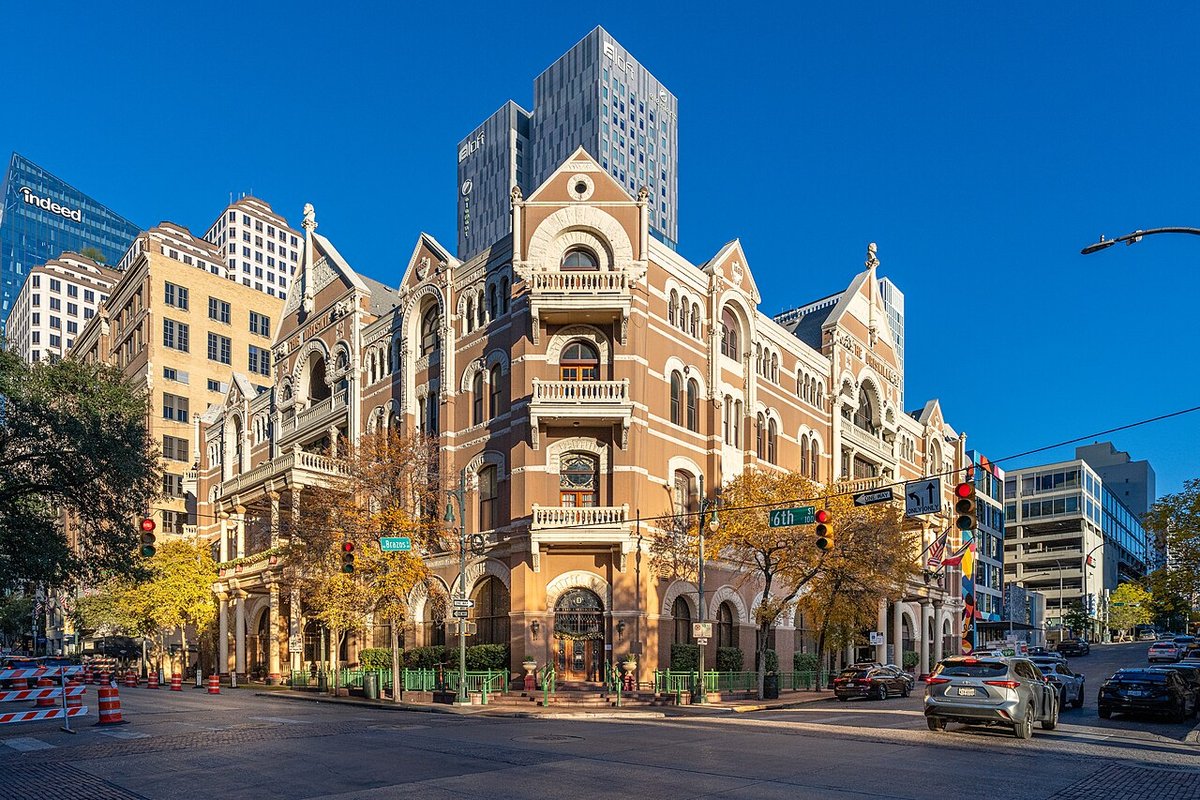 The Driskill in Austin, brick corner and street arch