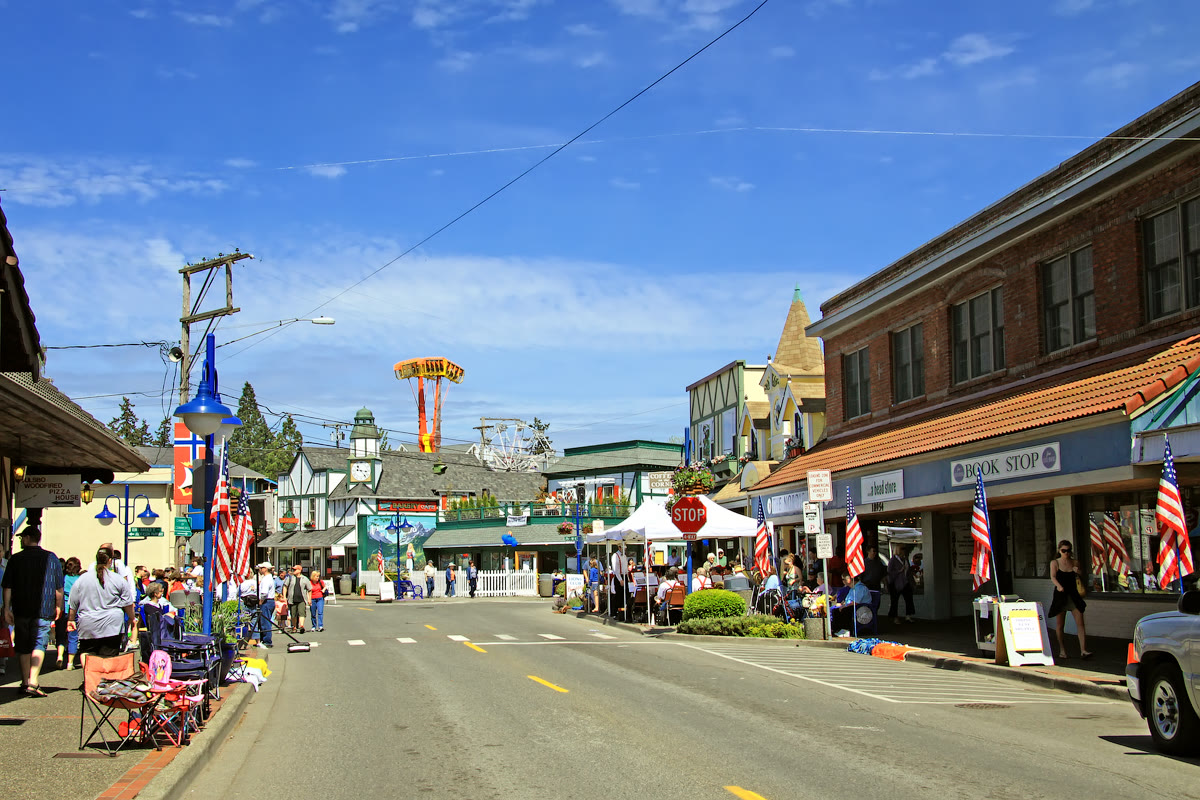 Front Street storefronts in historic downtown Poulsbo, Washington