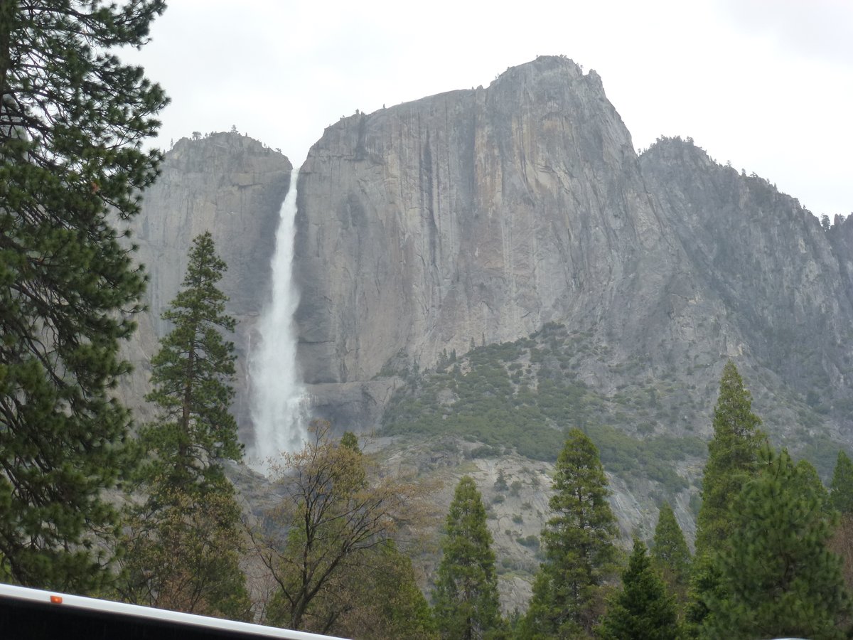 Daytime view of Horsetail Fall on the east face of El Capitan in Yosemite Valley